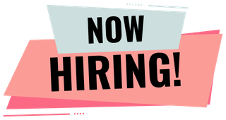 now hiring with grey and red backgrounds